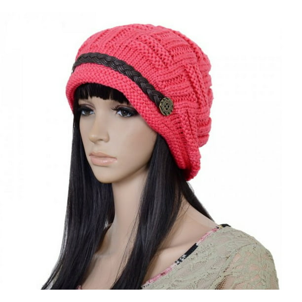 Women Baggy Warm Crochet Winter Wool Knit Ski Beanie Cat Ear Slouchy Caps Hats